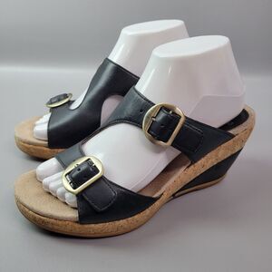 Dansko Carla Leather Slide Wedge Sandals Black Women's Size 7.5 - 8 US/ 38